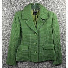 Rafaella Tweed Blazer Green Jacket Wool Blend Notch Lapel Pockets - Womens 8