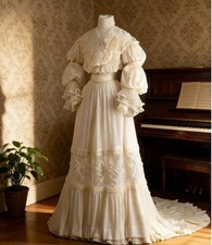 Victorian Wedding Dresses Long Sleeves High Neck Pleat A-Line Retro Bride Gowns