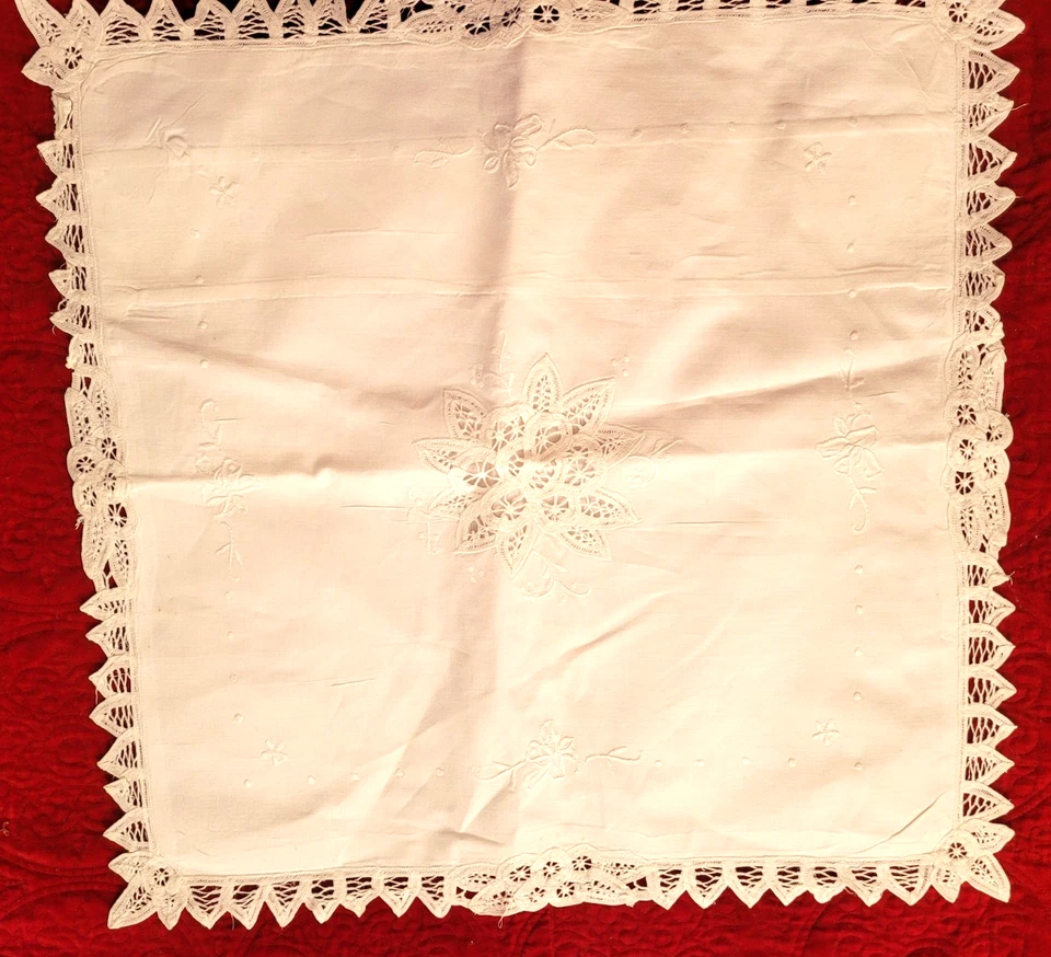 DE COLECCIÓN ~ Blanco cremoso corte-work FLORAL BORDADO FESTONEADO 2 (PAR) FUNDAS 21x21" Foto 2 de 4