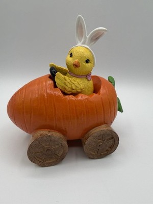 Easter Chick Bunny Ears Pumpkin Cart Figurine Resin Decor 6  Cute