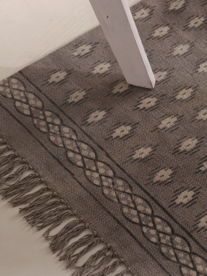 Boho Cotton Area Rug Gray Tribal Print with Decorative Borders Floor Carpet Mat - Image 3 of 4