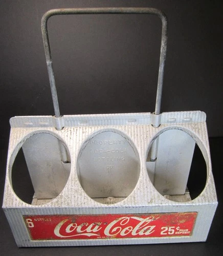 Vintage Coca-Cola Aluminum Metal 6 Pack Bottle Carrier 25c 1950’s Soda Advert