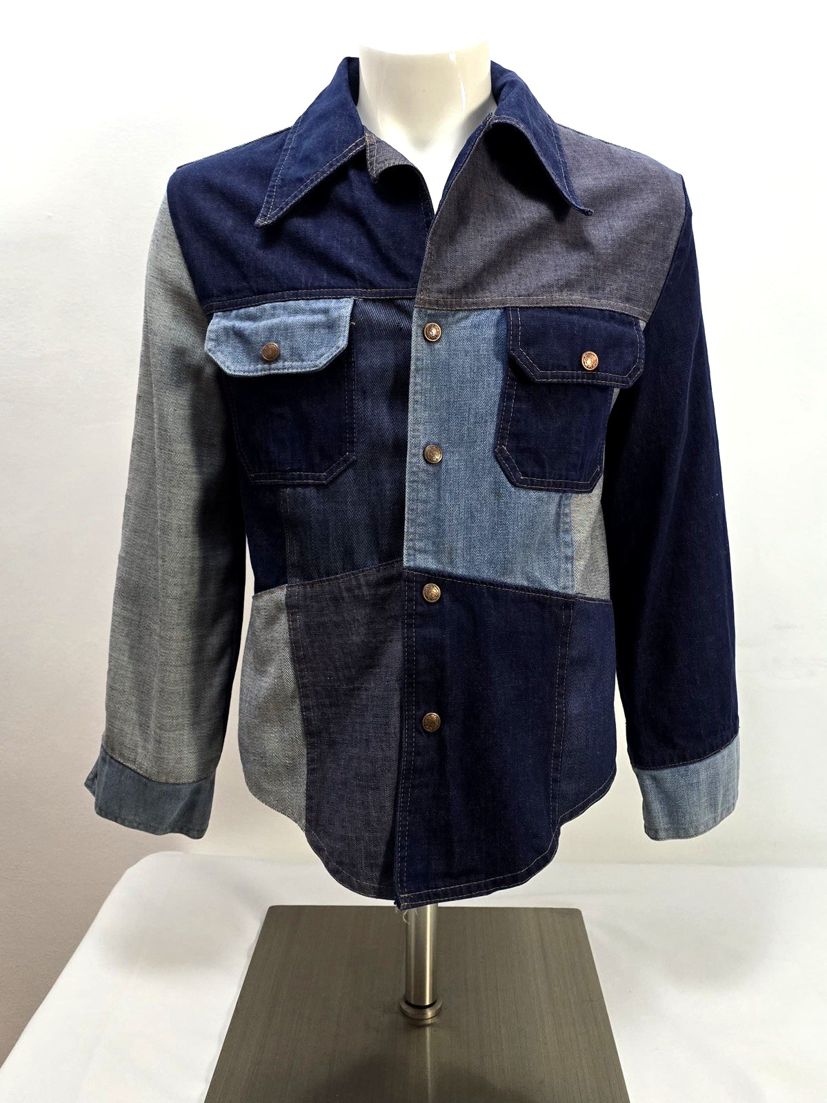 Patchwork Denim Jacket Chore Coat Blue Indigo No … - image 7