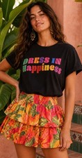Anthropologie Farm Rio T-Shirt “Dress In Happiness” Logo Black 100% Cotton XS
