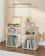 Record Player Stand, 3-Tier Side Table, Vinyl Record Storage up to 100 Albums, E