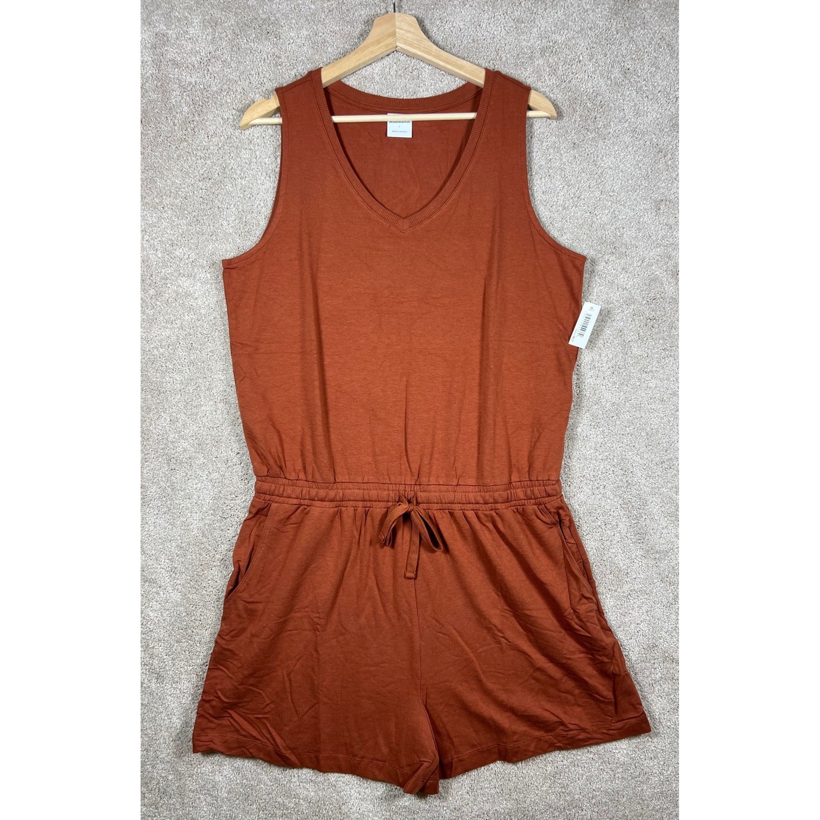 BOHO Romper L Amazon Essentials Women's V Neck Tank Sleeveless Casual Jumpsuit-image