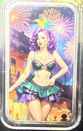 Bullion Baddies 1 oz Silver Bar w/ COA - Mardi Gras Marlee Gras