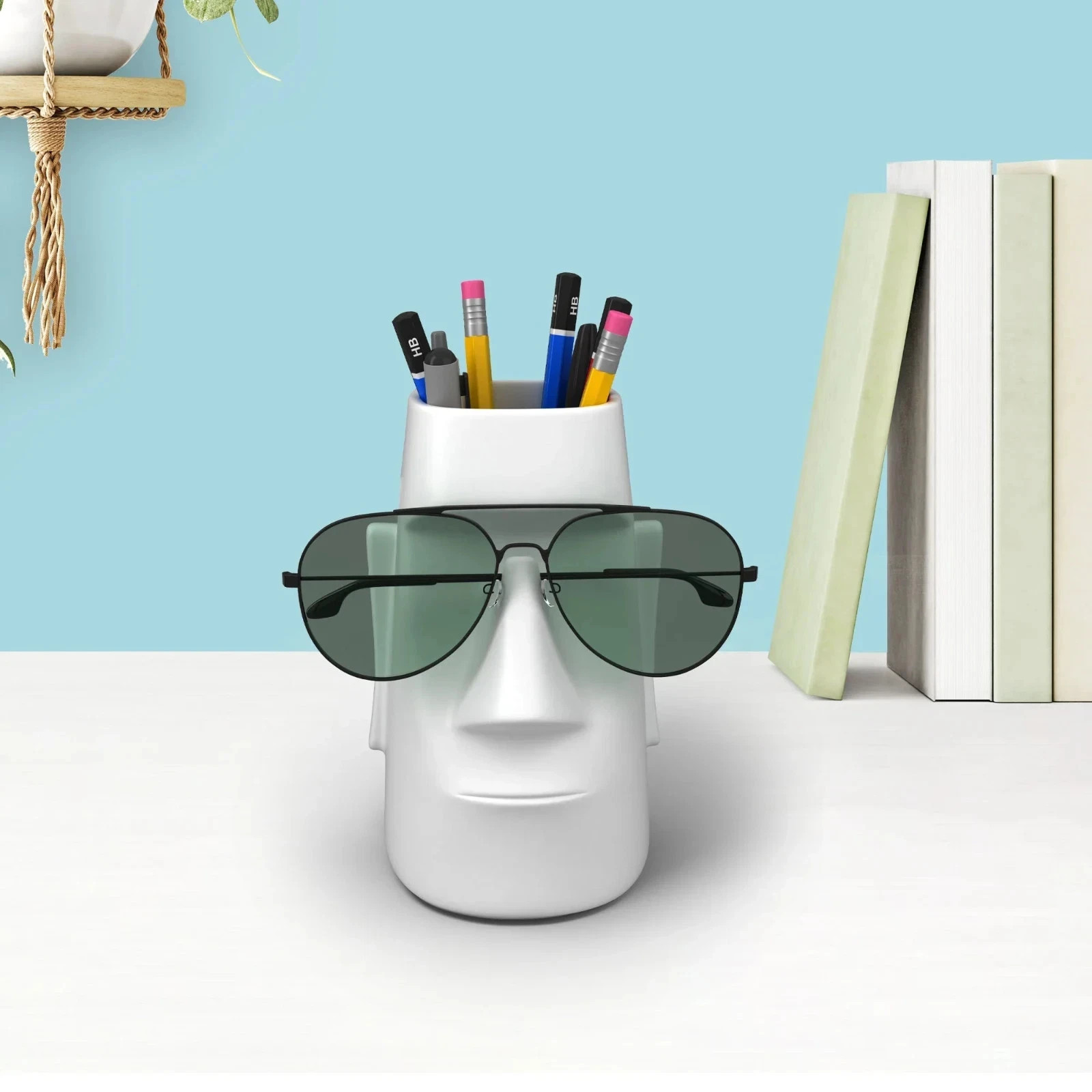 Moai Pen Pot Desktop Organiser Stylish Stationery Pencil Pot Holder Desk Tidy
