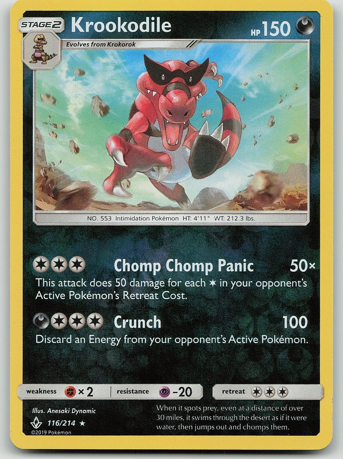 Pokemon Krookodile 116/214 Unbroken Bonds Rare Reverse Holo NM