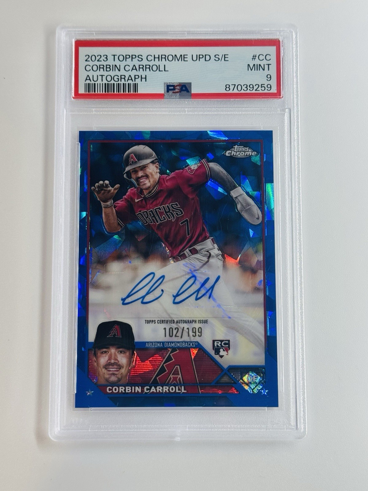 2023 Topps Chrome Update Sapphire Edition Autographs Corbin Carroll /199 PSA 9