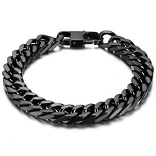 10mm Wide Black Stainless Steel Curb Cuban Link Chain Bracelet 8inch for Men