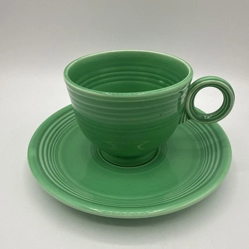 Vintage Fiesta Original Light Green Coffee Tea Cup Saucer Set O-Ring Fiestaware