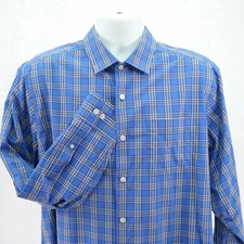 Hart Schaffner Marx Blue Plaid Comfort Stretch XL Cotton Collared Dress Shirt