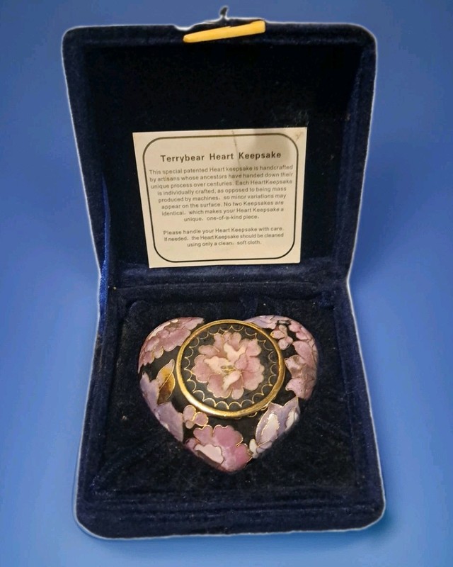 RARE Vtg. Cloisonné TERRYBEAR Heart Keepsake Funeral Cremation Urn