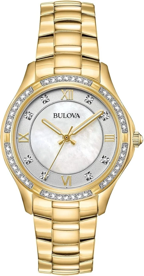 Bulova Women's Crystal Accent Quartz Gold Stainless Steel Watch 32MM 98L280