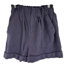 Frnch Paris Women's Navy Blue Pleated Cotton Shorts Size Large