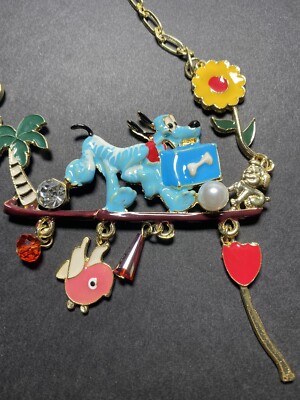 Disney x Betsey Johnson Pluto Dog Mickey Mouse Collar Necklace Bird Rare  HTF