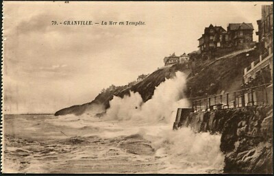 Granville France Postcard ''La Mer en Tempete'' Stormy Sea Waves Crash