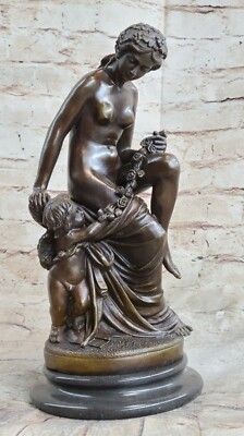 Hautfarben Bronze Statue Stein Basis Liebe Göttin Venus Sie Sohn Amor Skulptur