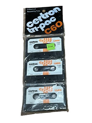 3 Pack Certron LN60 Audio Cassettes 60 Minute Normal Bias Type 1 Low Noise - NOS