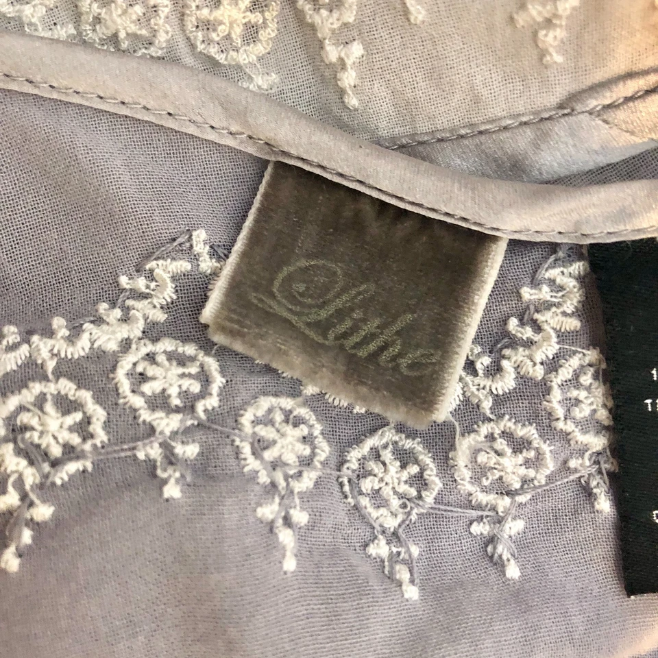 Blusa Pullover Lithe Peasant Top Talla 2 Gris Jaspeado Algodón Seda Bordada Foto 3 de 4