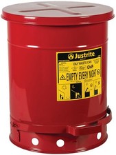 Justrite 10 Gallon Galvanized Steel Oily Waste Can 18" x 14" Metal Oil Rag Sa...