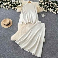 Komplettes Damen Outfit Set Blazer Top Pullover Rock Weiß Beige Shirt 23342