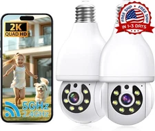 2PCS Bombilla Camara De Seguridad WiFi 360 Con Motion Sensor Para Casa Exterior