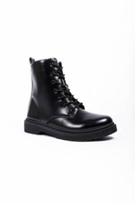 Ankle Boots Shoes Ladies Biker Zip Lace Up Army Combat Winter Casual Womens