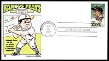 1989 Lou Gehrig FDC Jimmie Foxx Famous Feats Laughlin Card Cachet
