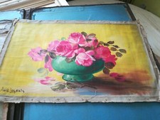 Peinture huile sur toile bouquet de fleurs , roses , signé , Aimé Logeais