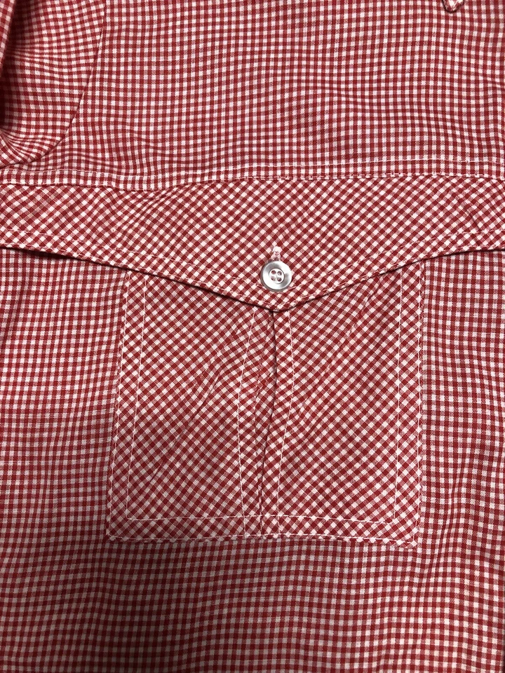Monzini Collection Shirt Mens Red Gingham Retro USA 15 1/2 M Excellent Western - Image 4 of 4