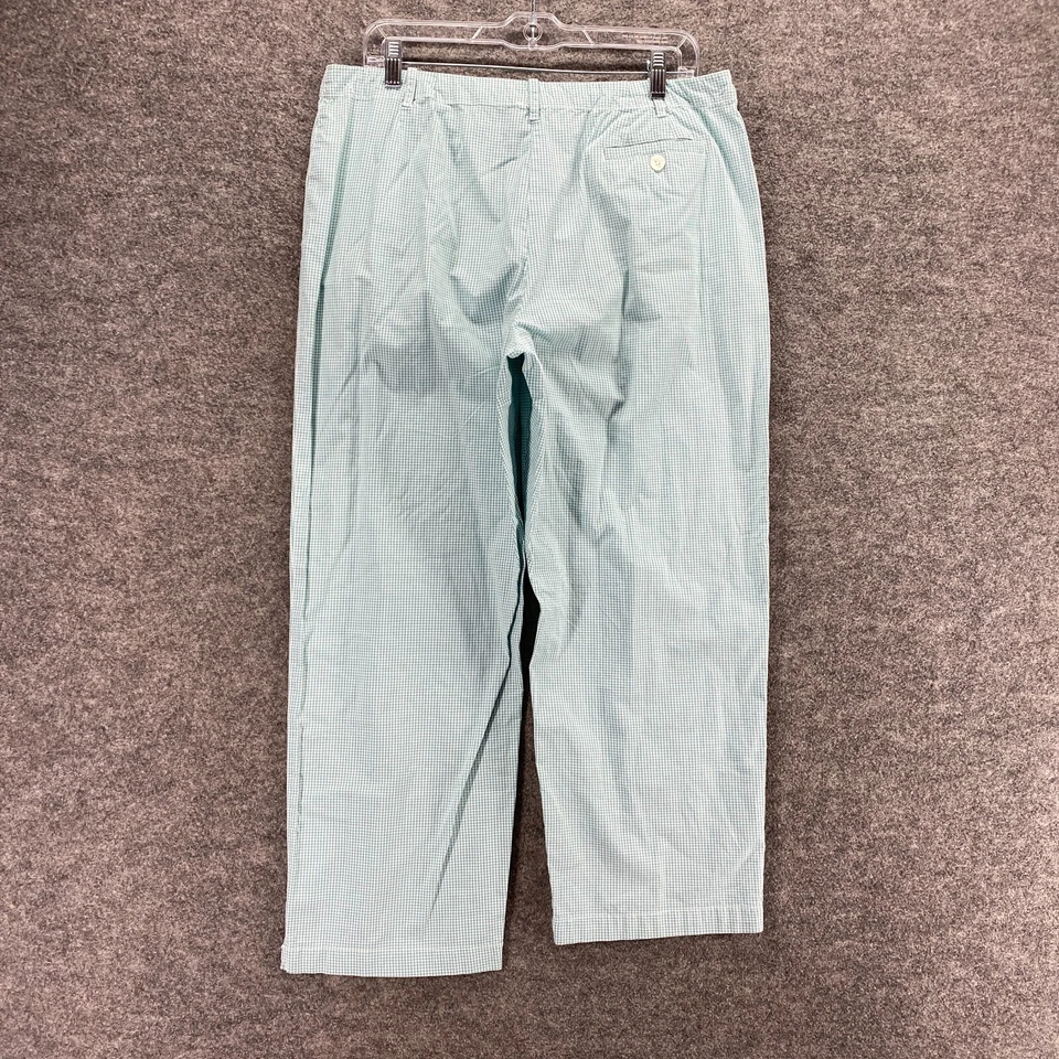Pantalones Orvis para mujer 14 azules a cuadros tiro alto frente plano pierna ancha bolsillos de algodón Foto 2 de 4