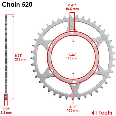 Caltric 42041-1354 42041-0162 Rear Wheel Chain Sprocket for