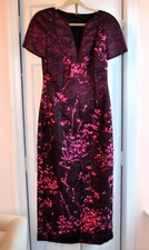 TALBOT RUNHOF Cranberry Red Jacqard Floral Dress sz8 Tea Length
