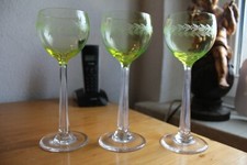 3 Antike Jugendstil Weingläser Uranglas Luftfiligran Ornament Handcut Crystal