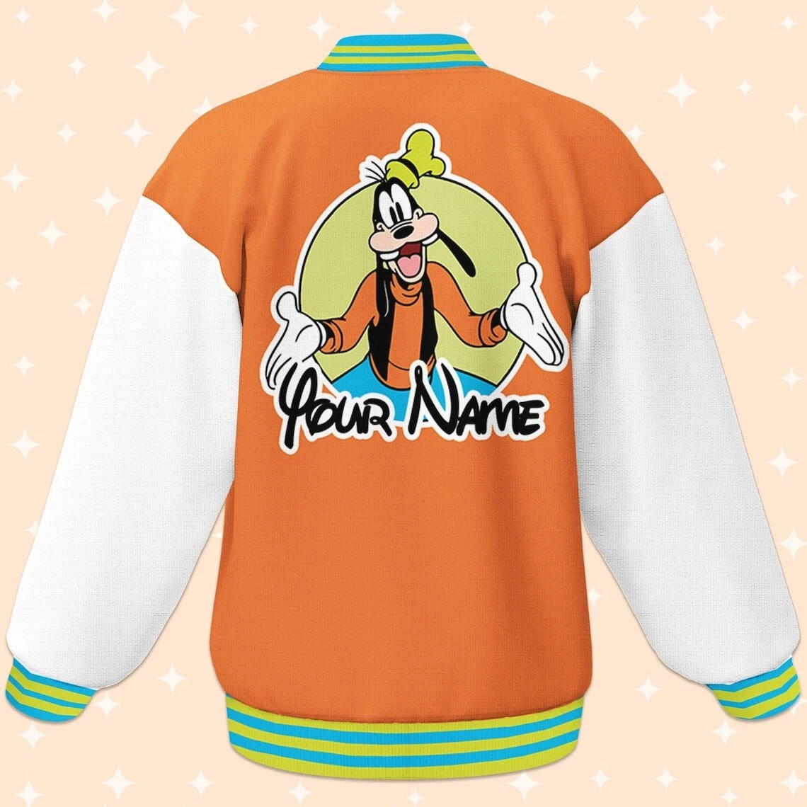 Custom Goofy Orange Baseball Jacket, Adult Baseball Jacket, Personalized Disney