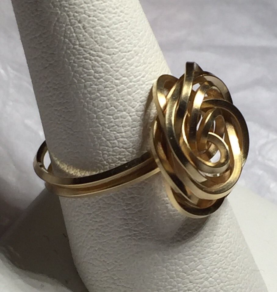 NEW Rose Rosette Swirl Flower Ring 14k yellow gold filled Square