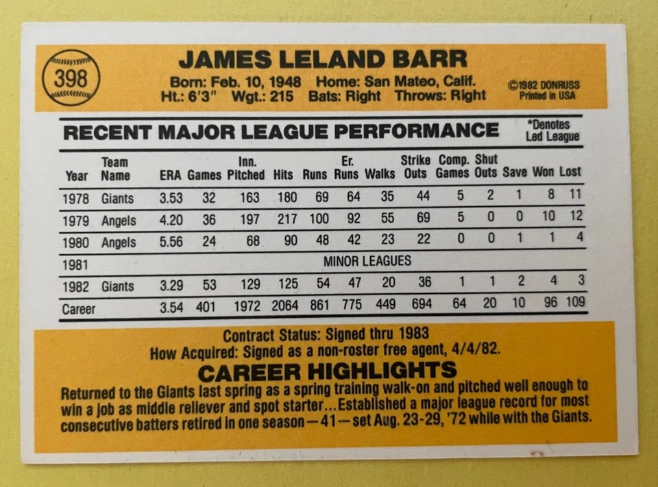 SIGNED JIM BARR 1983 DONRUSS BASEBALL CARD AUTOGRAPH - ANGELS - Image 2 of 2