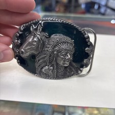 Vintage Indian Chief With Horse Belt Buckle