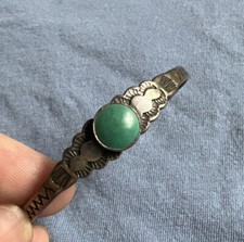 Navajo Sterling Silver Turquoise Antique 1930 s Childs Bracelet Cuff Small