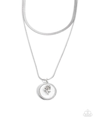 Paparazzi Garden Gallery - White -Shell - Silver Rose - Necklace & Earrings