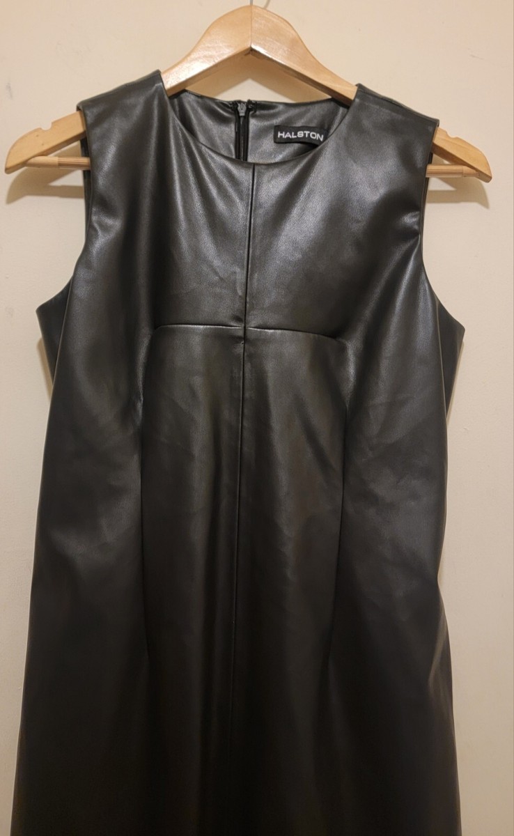 Halston Vegan Leather Midi Dress Black Sz Small ( Sz 4/6)