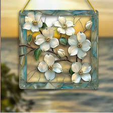 Vibrant Dogwood Flower Suncatcher, 8" Suncatcher, Stained Glass Look, Great Gift