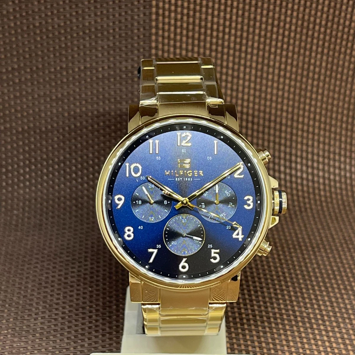 Tommy Hilfiger 1710384 Blue Analog Gold Tone Steel Men&#039;s Watch eBay