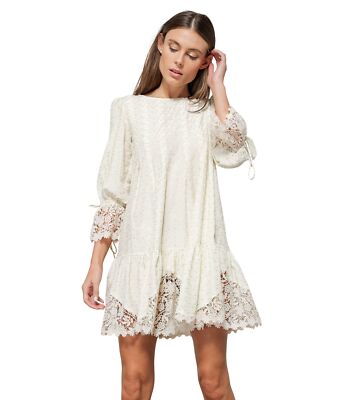 line and dot Nikki Embroidered Mini Dress Cream/Sage XS