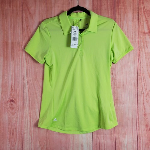 adidas Womens Solid Performance Short Sleeve Polo Shirt Sz M Geeen
