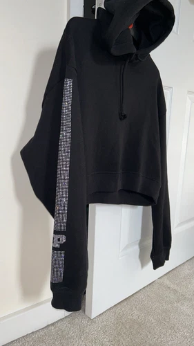 UNDERCOVER Felpa con cappuccio Victoria's Secret rosa Bling strass cristallo crop donna taglia S NUOVA