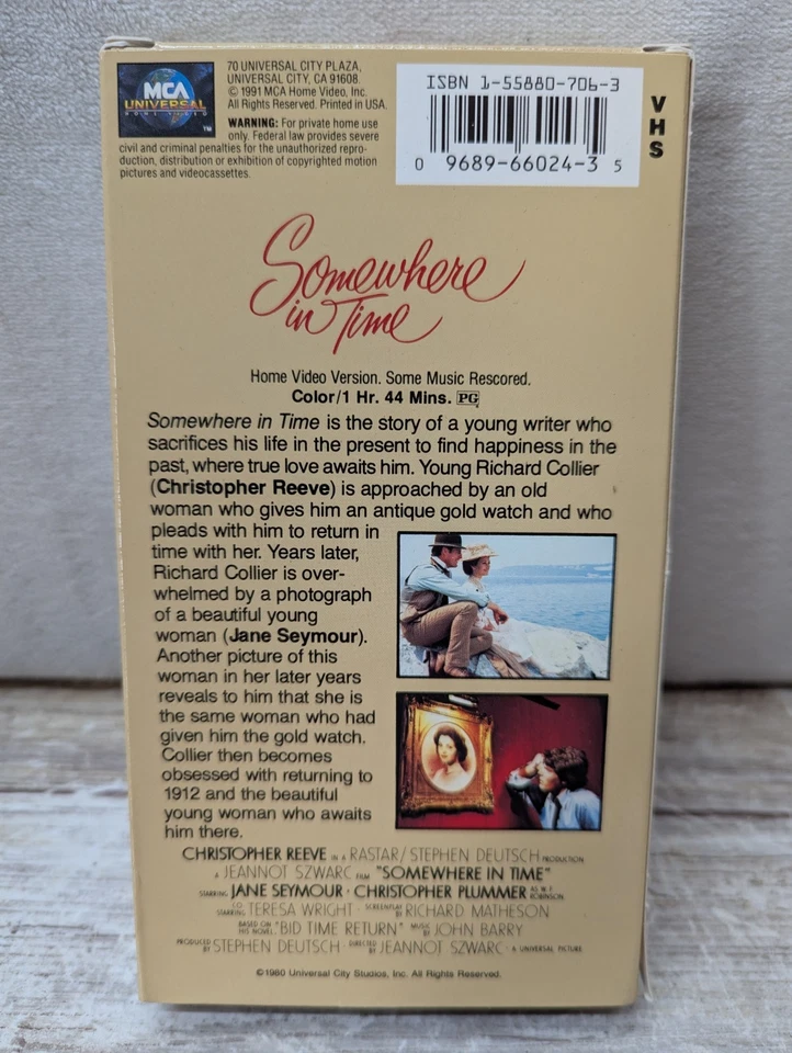 Somewhere in Time (VHS 1980) Christopher Reeve, Jane Seymour - Image 2 of 3