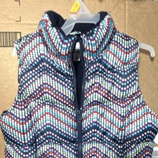 Old Navy Girls Quilted Geometric Puffer Vest L 10-12 Multicolor Navy Red